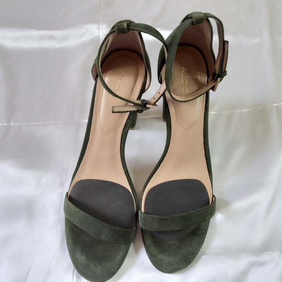 ALDO MYLY Women Block High Heel Suede Shoes Size 10 Dark Green Color Ankle Strap - Picture 5 of 12